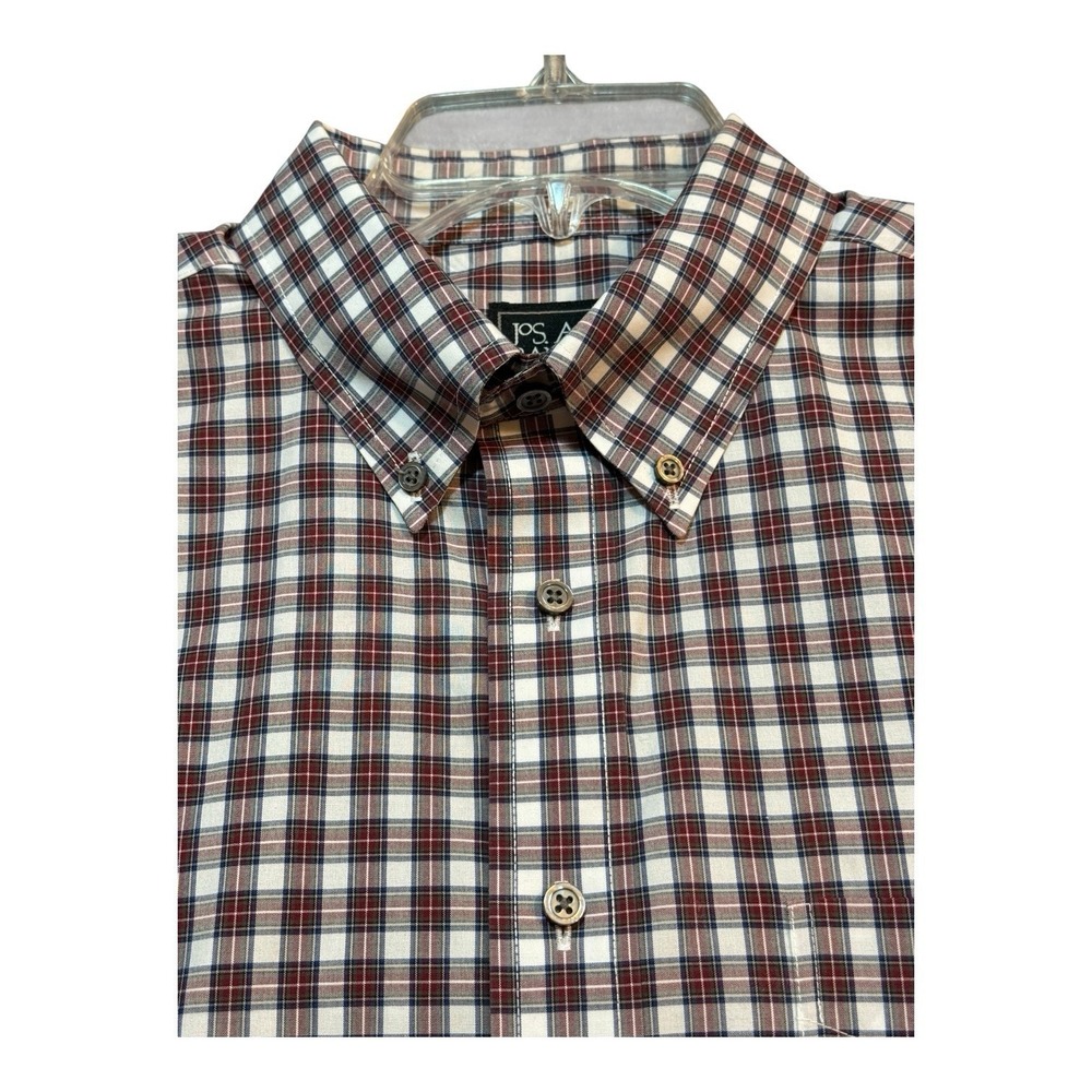 Jos A Bank Mens Red Plaid Dress Shirt Button Down Traveler's‎ Long Sleeve Cotton - Picture 7 of 9